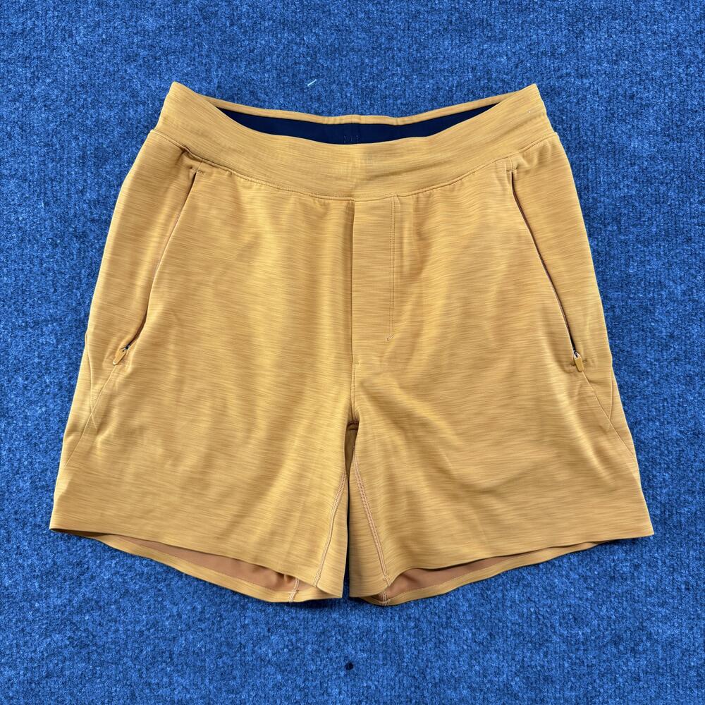 Lululemon Athletica Shorts Mens Small Yellow Lined Athletic Running Zip Pockets